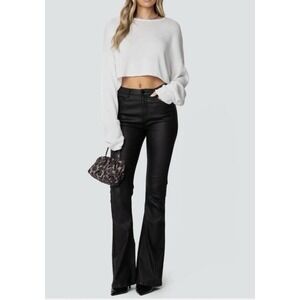 Edikted Luna Faux Flare Black Leather Jeans Women's XL Y2K Dark rave Streetwear